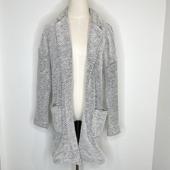 Marine Layer Birdseye Open Cardigan Blazer Womens Small White Black Heavy Knit - Picture 1 of 8